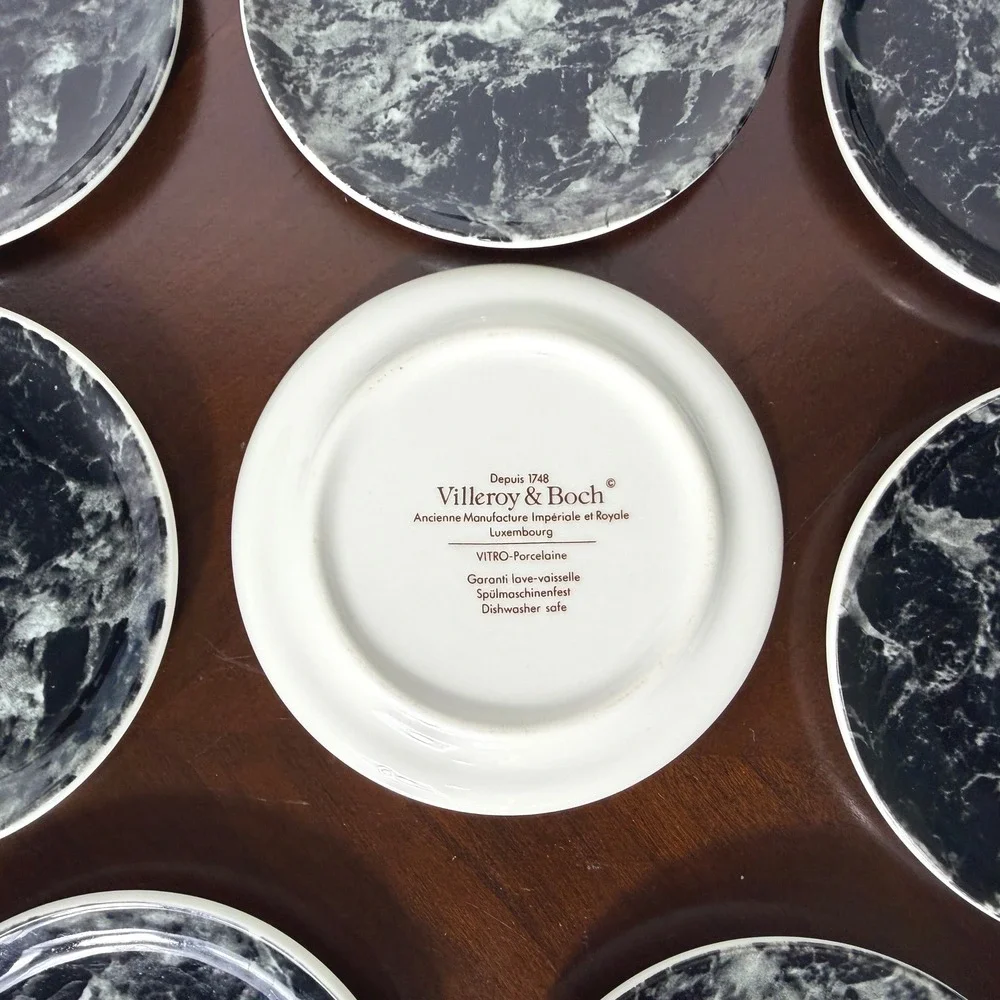 Vintage Villeroy & Boch Marble Black Set of 8 Vitro Porcelain Coasters 4